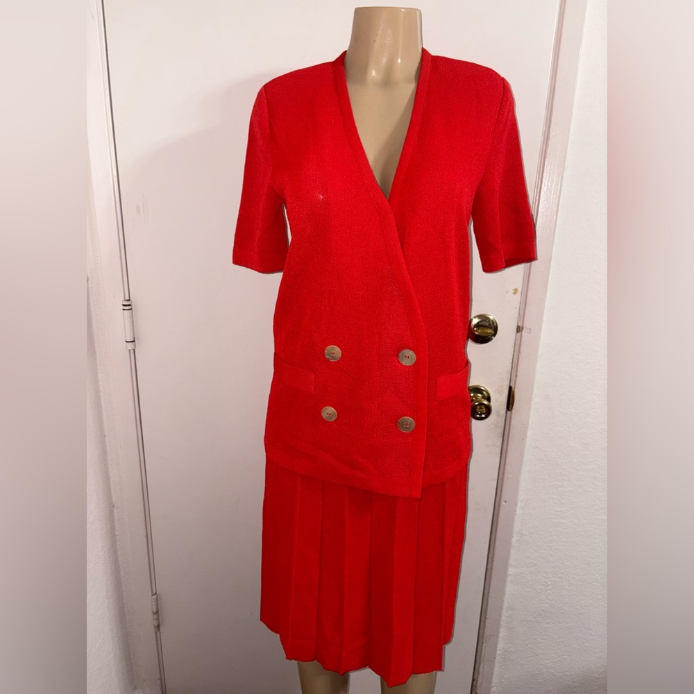 Castleberry Pleated Knit Skirt Suit London New York Made In The United States 6